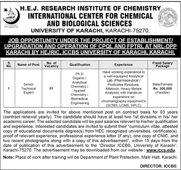 Jobs in H.E.J Research Institute of Chemistry International Center for Chemical & Biological Sciences Karachi